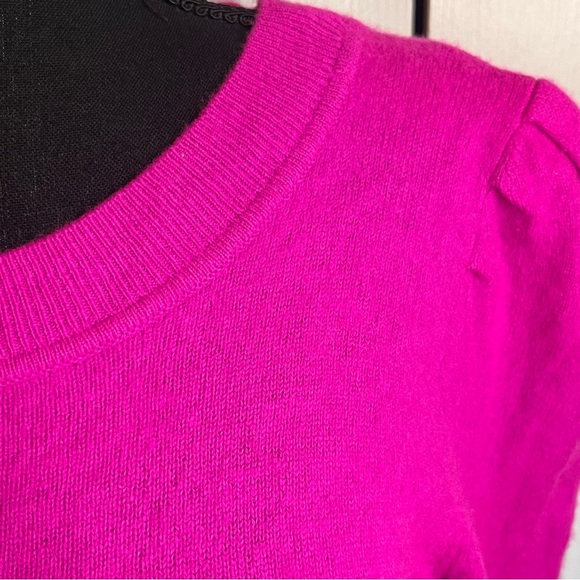 Antonio Melani Cashmere Sweater Sz L Bold Pink Crew Neck Puff Shoulder Long Slee - Picture 3 of 8